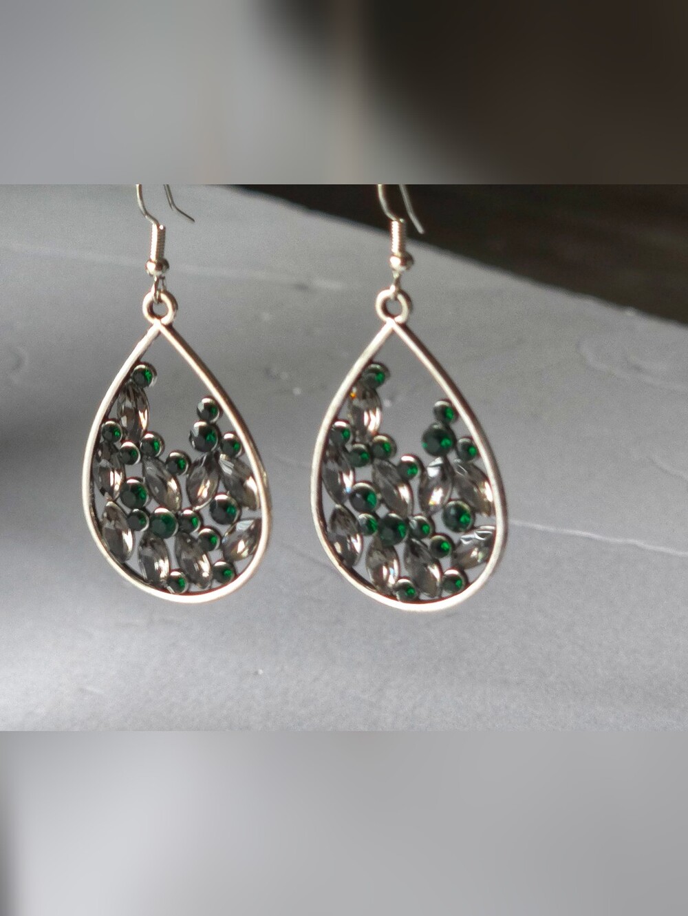 paparazzi Emerald & Smoke Teardrop Crystal Earrings - Picture 10 of 13